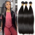 thumbnail image 2 of Brazilian Straight 3 Bundles Human Hair Unprocessed Human Hair Bundles Straight Natural Black Color Straight Hair Extensions Perruques Extensions de cheveux humains, 2 of 7