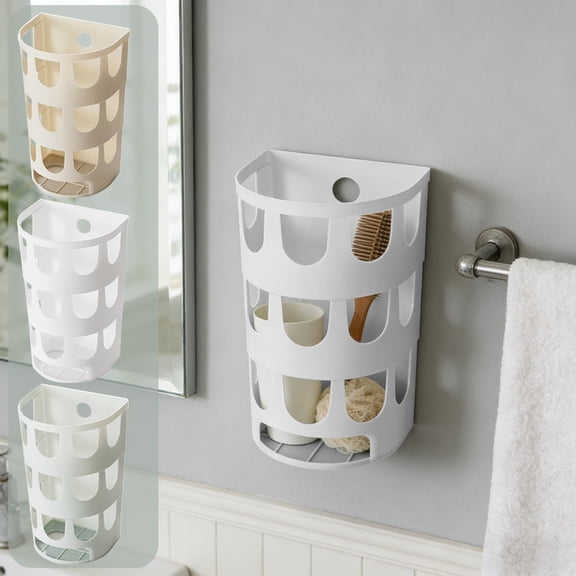 Yhmxh Wall Mount Storage Basket Adhesive Cabinet Door Organizer Wall Mounted Hanging Plastic Storage Basket with Drainage for Kitchen Bathroom Toothbrush Makeup Toothpaste
