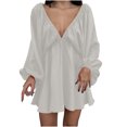 thumbnail image 2 of Gspmoly Robe pour Femmes, Robe à Col en V pour Femmes à Manches Longues Longueur Genou, Robe Aguichant Rétro Ample, Robes d'Été pour Femmes jusqu'à 60 % de Rabais, 2 of 5