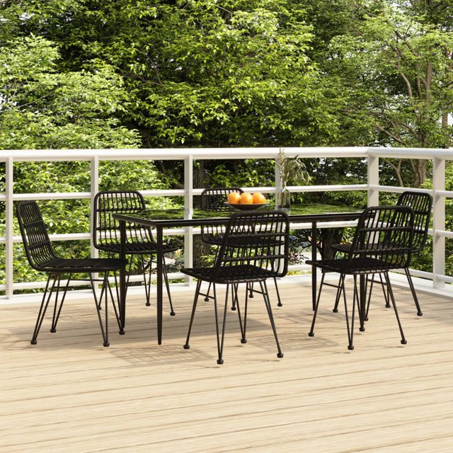 vidaXL Ensemble de Salle à Manger de Jardin 7 Pcs Rotin Synthétique Noir