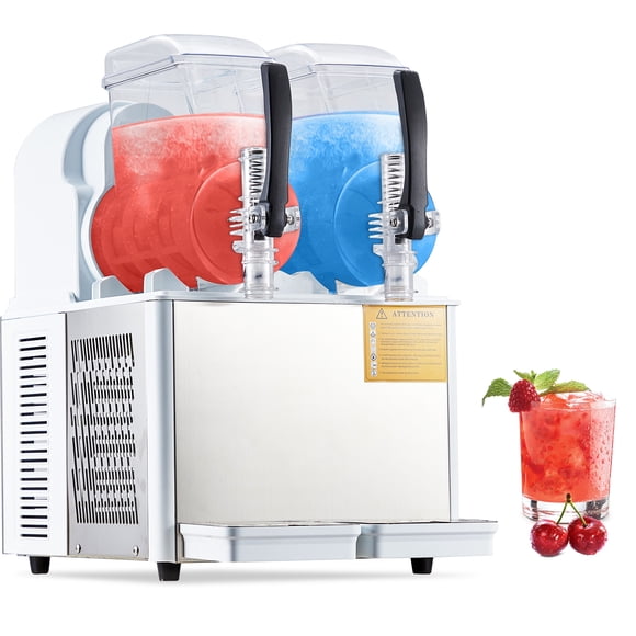 GOGRANT Commercial Slushy Machine, 370W Dual Tank Frozen Drink Maker with Adjustable Temp & Self-Cleaning for Bars Restaurants Cafes