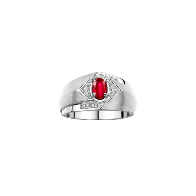 RYLOS Mens Rings 14K White Gold Ring 6X4MM Oval Shape Gemstone & Diamond Ring Ruby July Birthstone Rings For Man Gold Rings Size 13