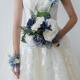 thumbnail image 3 of Corsage Flower Bonquet Wedding Ceremony Simulation Silk Cloth Decorate 1Pcs Haze Blue Wreath, 3 of 19