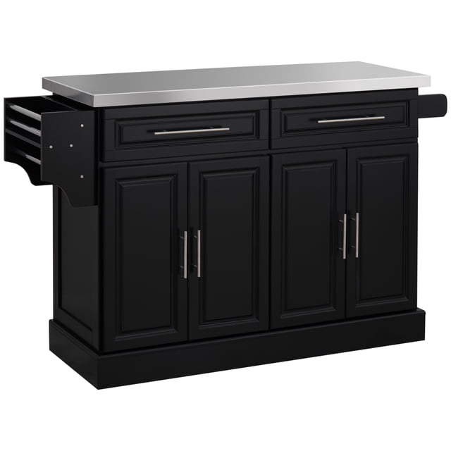 HOMCOM Îlot de Cuisine avec Dessus en Acier Inoxydable, 2 Tiroirs et 2 Armoires