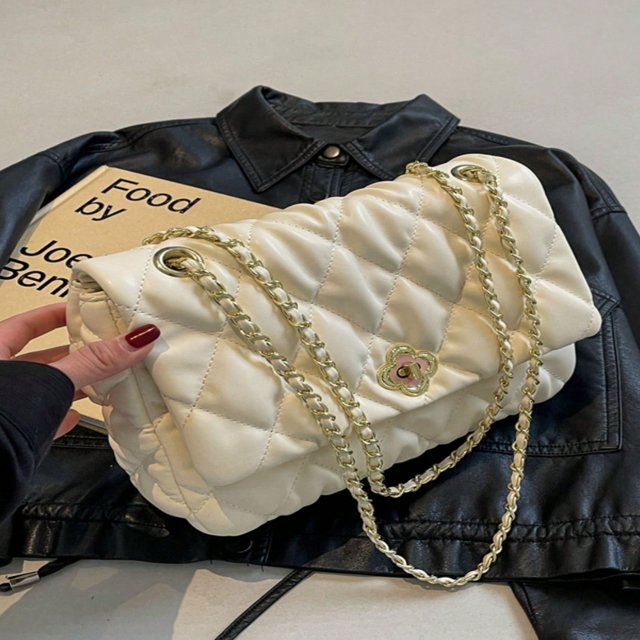 LNGOOR Ladies‘ Shoulder Bag Diamond Pattern Embroidery Flap Soft Pillow Bag Large Capacity Top Handle Fashion Handbag