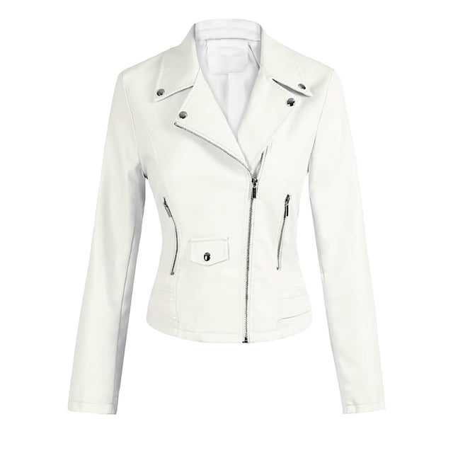 Qertyioot Veste en Cuir pour Femmes à Manches Longues à Revers Court