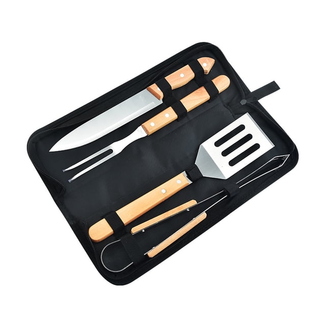 Baohd Hiking Barbecue Cooking Tools Grilling Stainless Steel BBQ Fork Set Washable Portable Backpacking Picnic with Storage Bag 4PCS/Set