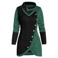thumbnail image 1 of Qertyioot Chandail pour Femme Grande Taille Femme Col Rond Manches Longues Uni Bouton Patchwork Hauts Asymétriques, 1 of 5