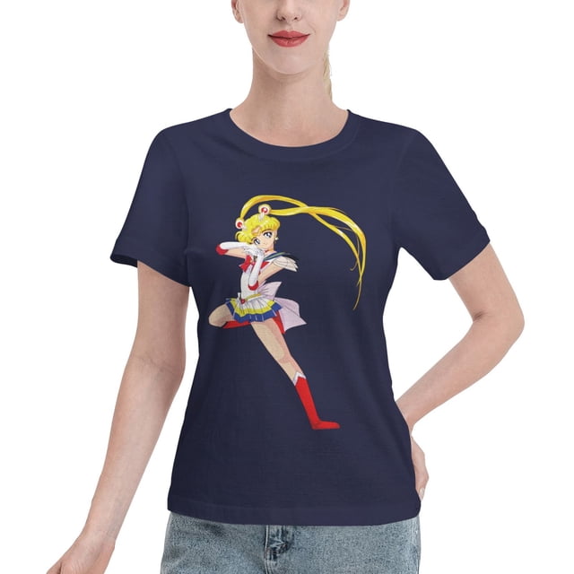 T-Shirt Basique à Manches Courtes pour Femmes Sailor Moon Lièvre Lunaire