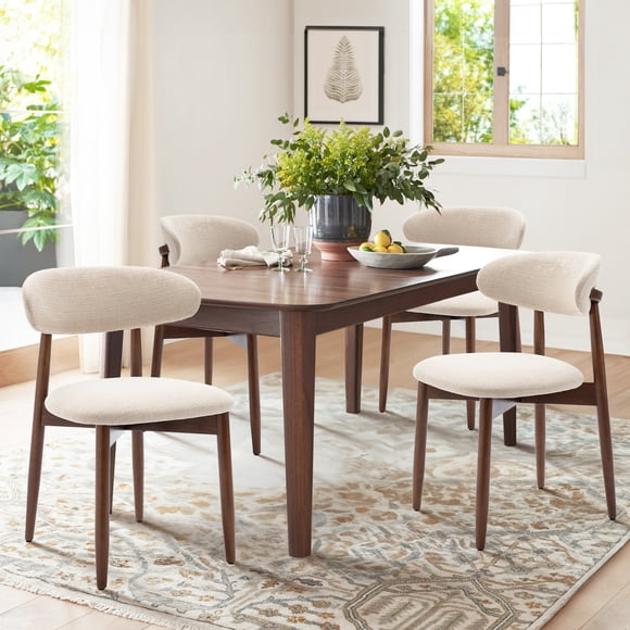 MALOL Wooden Dining Chairs Set of 4, Modern Fabric Upholstered Kitchen Side Chairs, Farmhouse Dining Room Chair Thick Padded with Foot Pegs, Beige