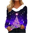 thumbnail image 1 of Birdeem T-Shirt de Noël en Peluche Imprimé pour Femmes Col en V Patchwork Manches Longues Ajusté, 1 of 1