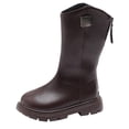 thumbnail image 1 of NOKIO Girls Winter Warm Leather Riding Boots Mid Calf Height with Side Zipper, Water-proof Non-Slip Sole, Cozy Pull On Boots for Cold Weather, 1 of 8