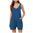 thumbnail image 1 of TrendOFT Combinaison Décontractée d'Été pour Femme, Ample, Col Rond, Sans Manches, Bretelles Spaghetti, avec Poches, Combinaisons une Pièce pour Femme, Salopettes, Bleu, TTG, 1 of 6