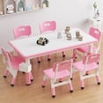 thumbnail image 3 of GloryStar Height Adjustable Kids Table and 6 Chairs Set - Graffiti Desktop, Easy-to-Clean Arts & Crafts Table with Non-Slip Legs, Detachable Storage Box for Daycare, Classroom, and Home, 3 of 8