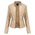 thumbnail image 1 of Drppepioner New,Women's Slim Leather Stand-Up Collar Zipper Stitching Solid Color Jacket Plus Size, 1 of 5