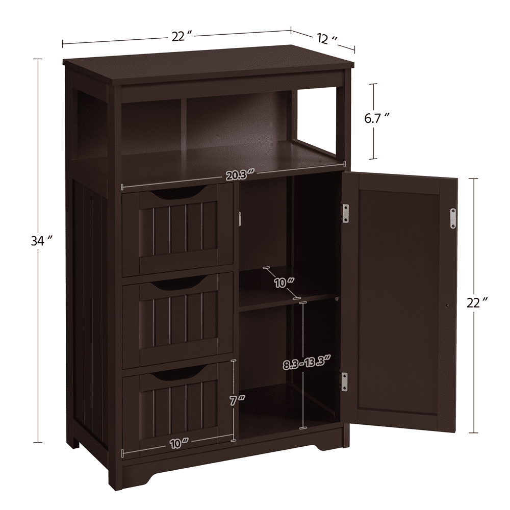FullFurnique Armoire de Salle de Bains avec 1 Porte et 3 Tiroirs, Espresso
