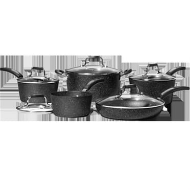 Starfrit The Rock Classic - Ensemble 10-pièces antiadhésif, Aluminium forgé durable, Va au four, Sans AFPO, Facile à nettoyer, Noir