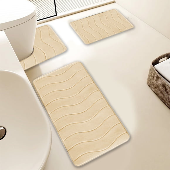 RRJ Bathroom Door Mats 3-Pack, Non-Slip Absorbent Carpet for Shower Tub Entrance, Super Soft Polyester Floor Mat Set for Bedroom Kitchen Household Decor
