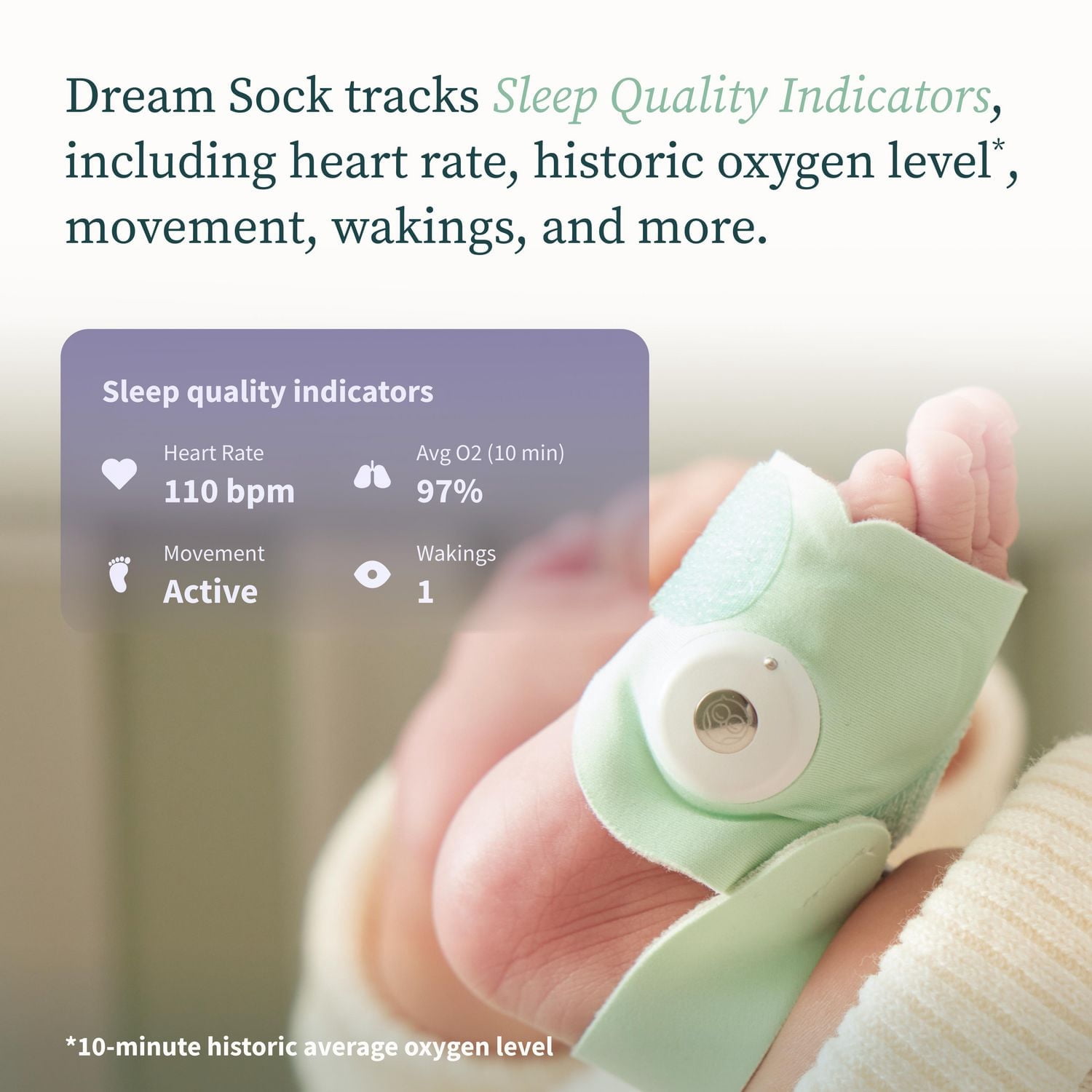 Owlet Dream Sock - Smart Baby Monitor with Sleep Quality Indicators Including Movement, Heart Rate and Average Oxygen Levels- Mint