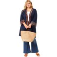 thumbnail image 3 of GRACE & GRANDEUR Women's Plus Size Color Contrast 3/4 Sleeves Open Front Cardigan, 3 of 7