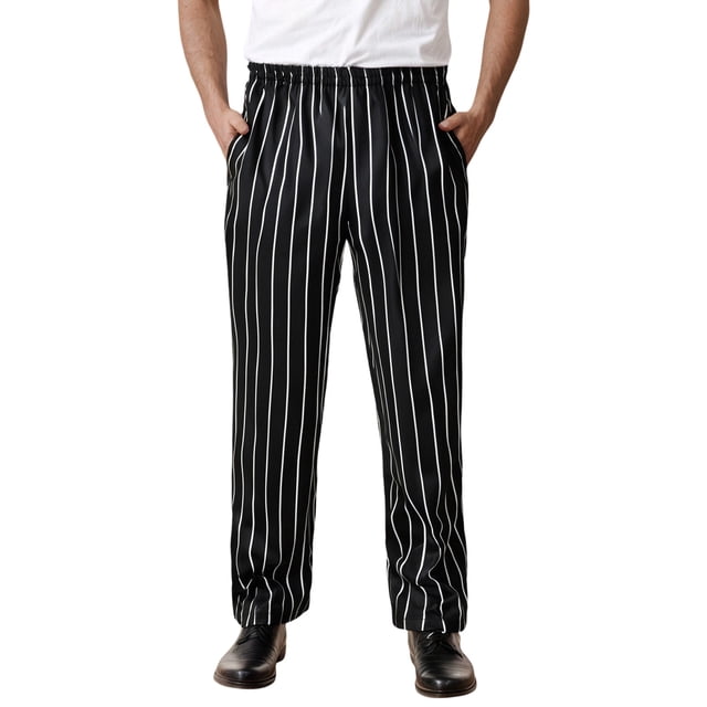 WEIYLL Mens Pants Suitable Kitchen Work Loose Fit Stripe Print Casual White Trousers Size M