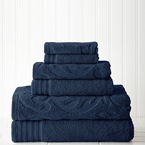 Amrapur Overseas 6-Piece Medallion Jacquard/Solid Ultra Soft 500GSM 100% Combed Cotton Towel Set [Denim]