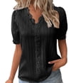 thumbnail image 1 of Lenpel Women's Summer Tops Plus Size Ruffle Short Sleeve V Neck Lace Trim Textured Shirts Dressy Casual Blouses, 1 of 4