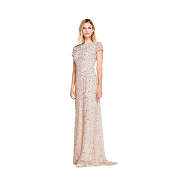 Adrianna Papell Robe à Paillettes Intégrales à Manches Courtes pour Femme, Rose Poudré, 10