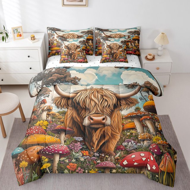 Erosebridal Ensembles de Literie Vache Mignonne Taille Grand, Ensembles de Couette Champignon Rouge avec Draps, Décor à Thème Rustique, Réversible