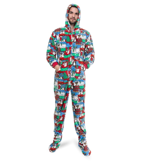 Pyjama une Pièce de Noël Laid à Pieds avec Rabat Arrière Taille