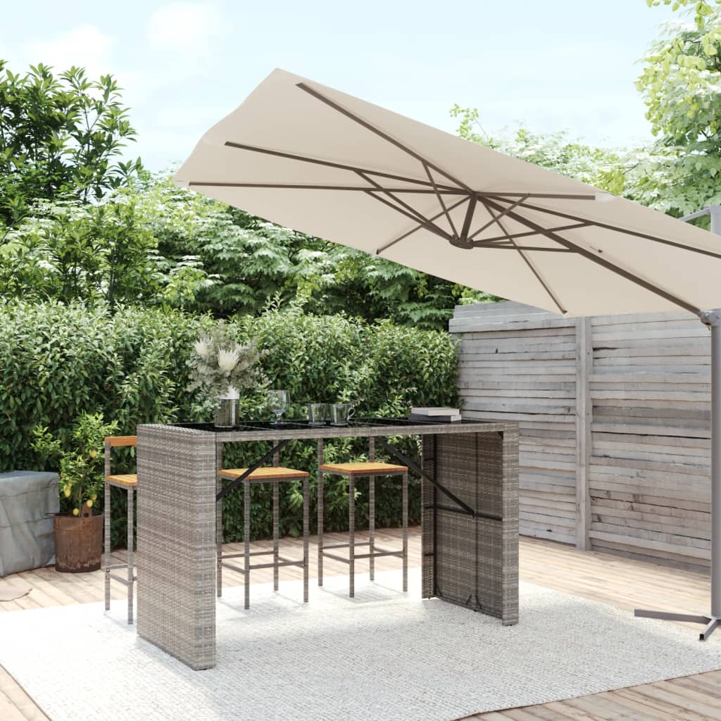 vidaXL Table de Bar avec Dessus en Verre Gris 185x80x110 cm Rotin Poly