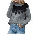 thumbnail image 2 of EGNMCR Chandail Col Roulé pour Femmes, Pulls pour Femmes Mode Femmes Décontracté Couleur Col Haut Dentelle Couture Chandail Manches Longues Chandail Femmes, 2 of 9
