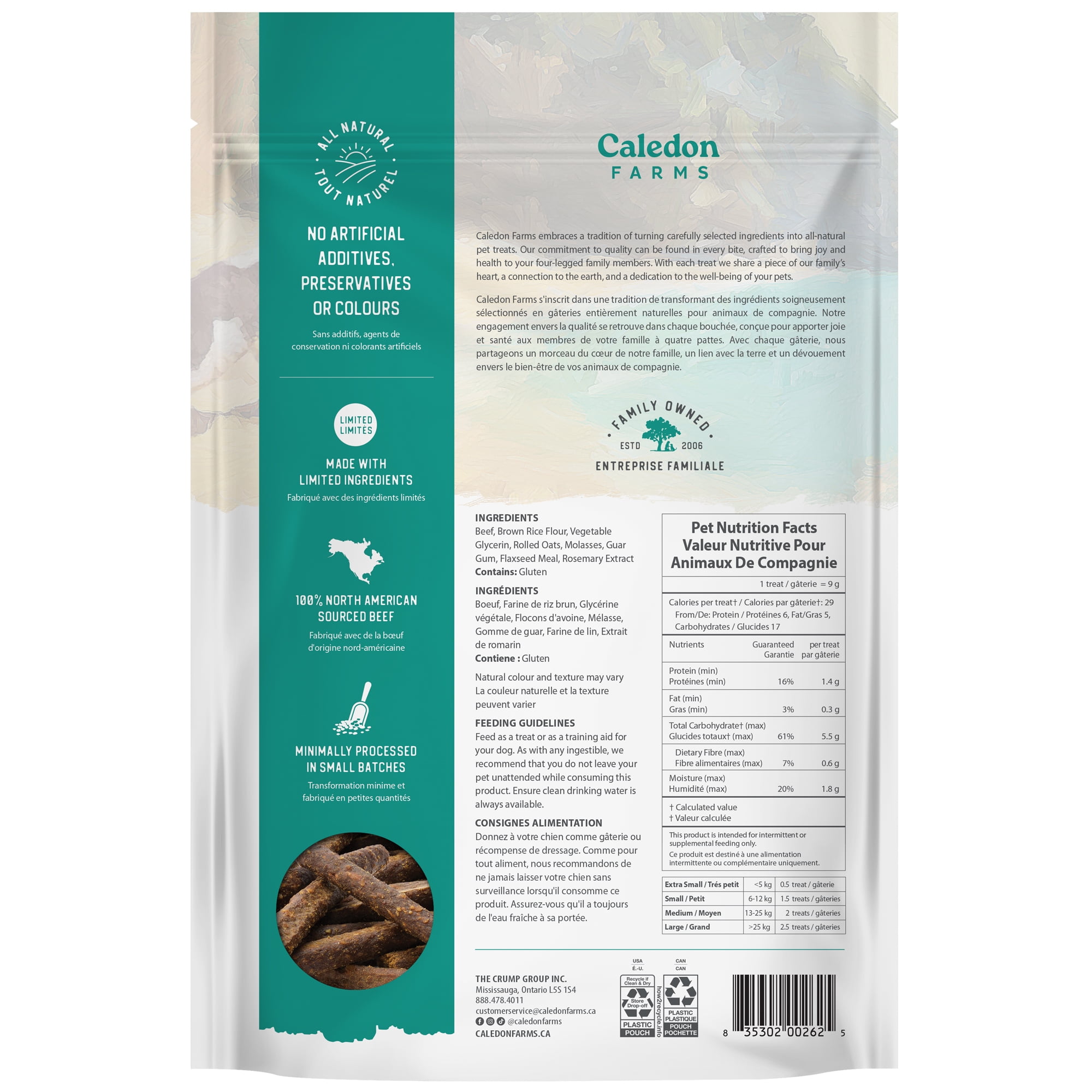 Caledon Farms Chewy Beef Sticks Baked Dog Treats 220g