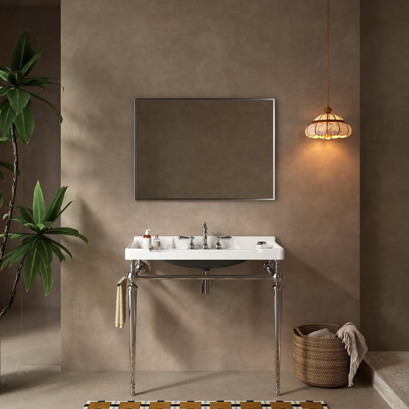 FFZ 35.83"L Wall-Mounted Bathroom Console Sink with Stainless Steel Legs, Towel, Silver