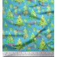 thumbnail image 1 of Soimoi Blue Japan Crepe Satin Fabric Text & Christmas Tree Print Fabric by the Yard 42 Inch Wide, 1 of 5