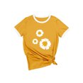 thumbnail image 3 of Women Floral Daisy Print Color Block Short Sleeve Crew Neck Summer Tee Shirt, 3 of 3