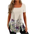thumbnail image 1 of Pompotops Mode Femmes Casual Imprimé Col Carré Manches Courtes Tops Chemisiers Amples, 1 of 5