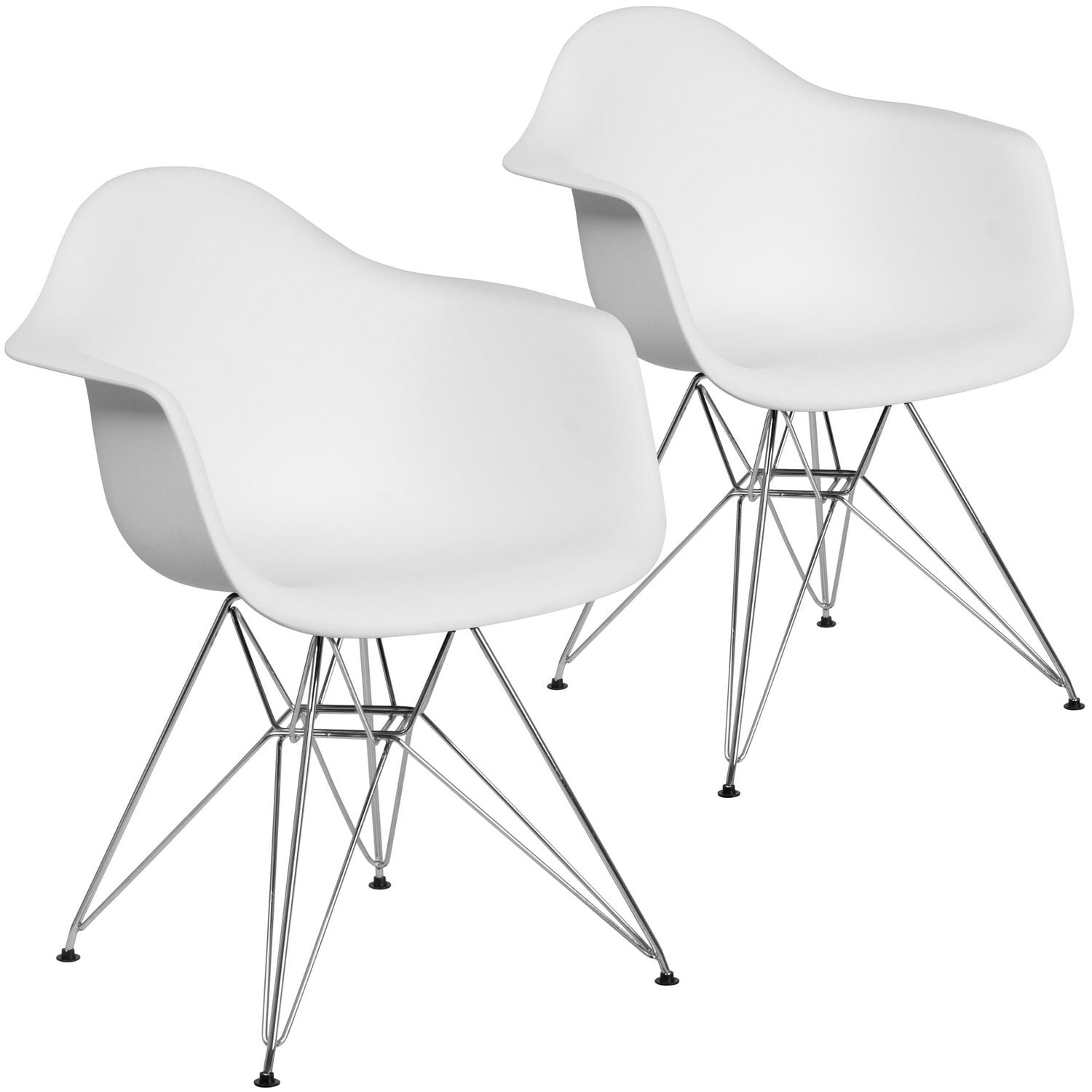 2 pièces Chaise de la série Alonza en plastique blanc avec base chromée