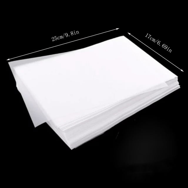 100 sheets of translucent tracing paper measuring 17x25 cm, suitable for drawing, calligraphy, and painting. The paper features high transparency, strong toughness, and ink impermeability, ensuring smooth writing and durability. Ideal for arts and crafts projects such as scrapbooking and card making.