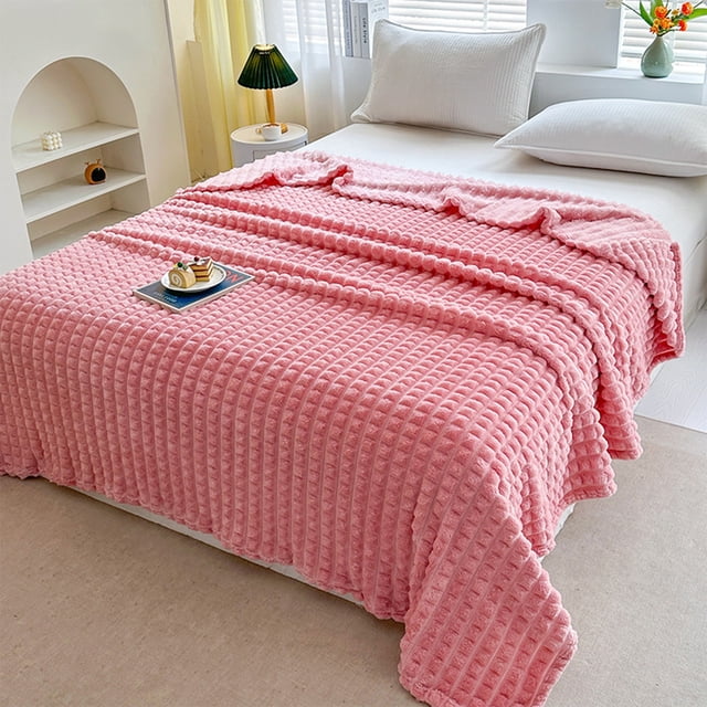 ZZkhGO Soft Warm Fleece Throw Blanket for Couch, Upgraded Heavy Fluffy Blanket Decorative Gift, Cream Solid Color Striped Blankets for Sofa Bed Travel