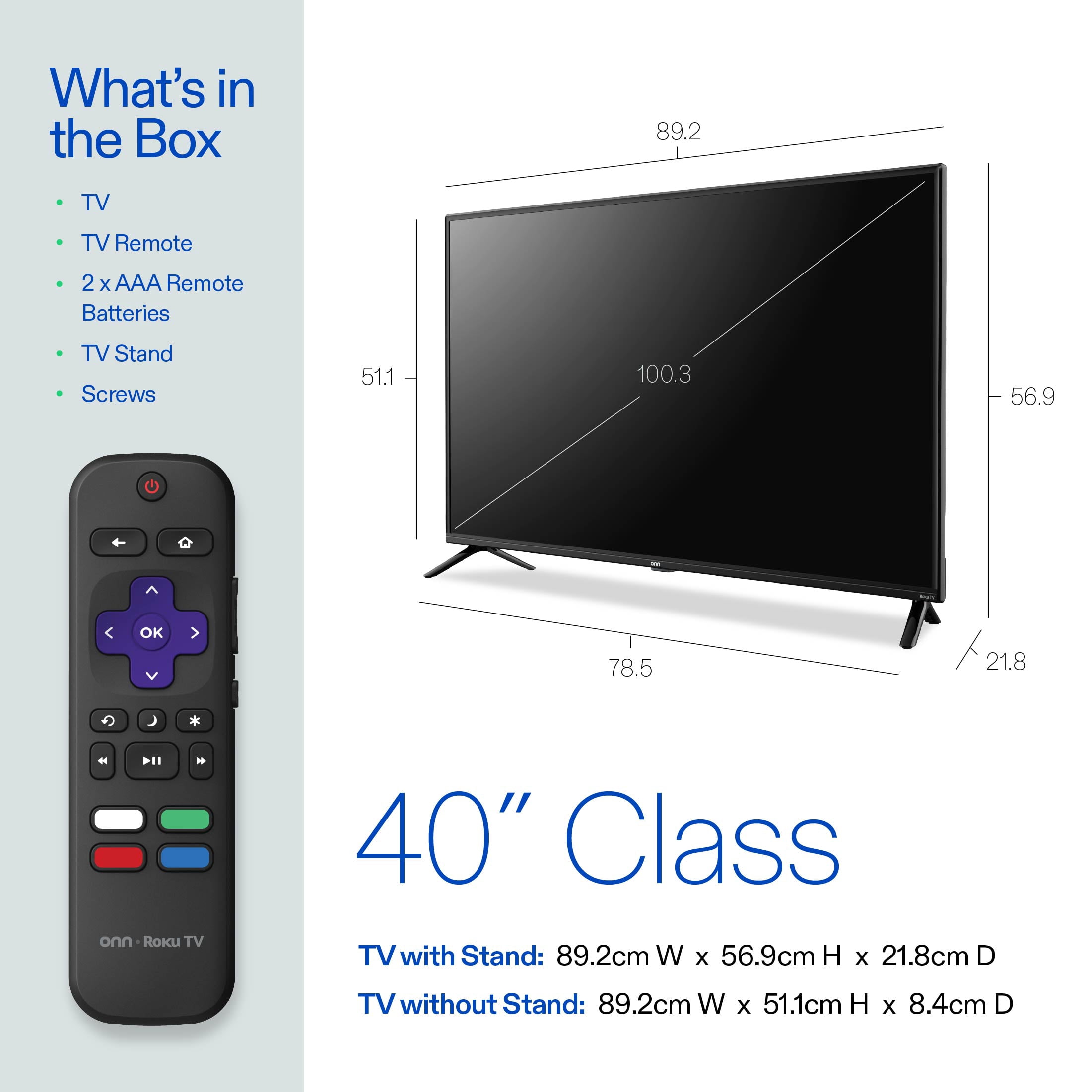 Téléviseur intelligent Roku onn HD intégrale 1080p de 102 cm (40 po)