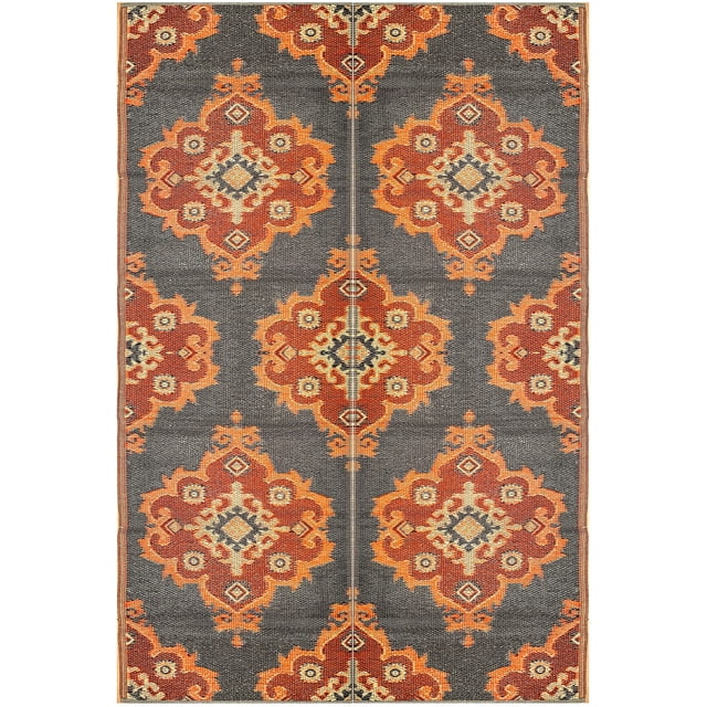 BalajeesUSA Recycled Outdoor Plastic Patio Rugs Clearance Waterproof RV Camper Rug Large Reversible mats 6'x9' Orange, Lt Yellow, Lt Grey, Black 576