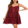 thumbnail image 4 of MesaSe Robe Gâteau à Volants Superposés pour Femmes, Paillettes, Bretelles Spaghetti, Mini-Robe Dos Nu, Robe Camisole de Fête et de Danse, 4 of 7