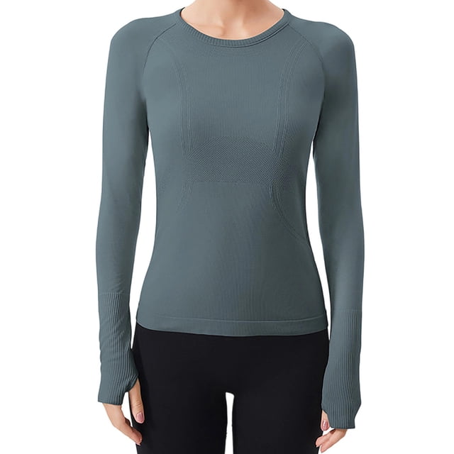 Hvobtty T-Shirt à Manches Longues Décontracté à Col Rond pour Femmes, Vêtements de Sport de Course à Manches Longues pour Femmes et Tenue de Yoga Respirante Sans Coutures