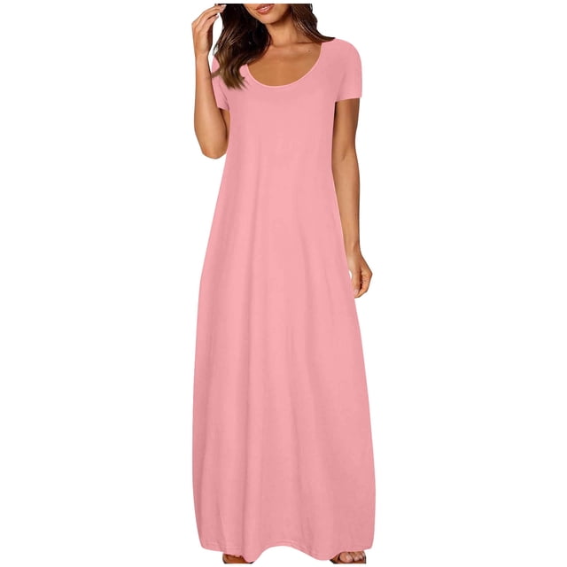 fatyb Robes Maxi pour Femmes Col Rond Manches Courtes Robes Décontractées Robes T-Shirt Amples pour Femmes P-5TG