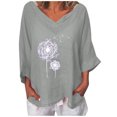 thumbnail image 2 of Women's Summer Cotton Linen Tops Ruffle Short Sleeve Tshirt Solid Color V Neck Irregular Blouse Casual Loose Fit Tee, 2 of 3
