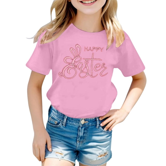 LUOGENLI T-Shirt pour Filles Mode Décontractée pour Enfants Imprimé Col Rond Manches Courtes T-Shirt Maxi Ensembles Filles 2 Pcs 8-9 Ans