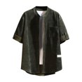 thumbnail image 1 of Weiqiqre T-Shirt Décontracté pour Hommes à Manches Courtes, Couleur Unie, Col Ras du Cou à Boutons, Mode Automne, Hauts Style de Rue pour l'Été, 1 of 4