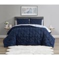 thumbnail image 1 of 3 Piece Reversible Navy Pinktuck/Geometric Revsersible Comforter Set, 1 of 7