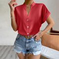 thumbnail image 2 of Hauts pour Femmes de Couleur Unie à Boutons T-Shirts Blouse à Col en V, 2 of 7